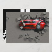 Rode sportauto door de muur kaart (Voorkant / Achterkant)
