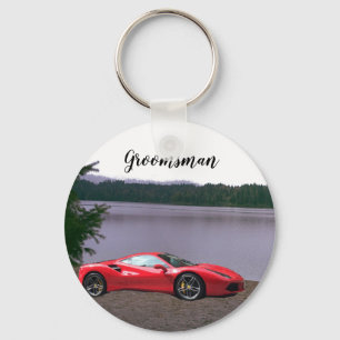 Rode sportauto gepersonaliseerde bruidsjonker sleu sleutelhanger