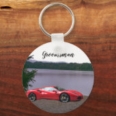 Rode sportauto gepersonaliseerde bruidsjonker sleu sleutelhanger (Voorkant)
