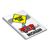 Rode sportauto Michigan met mobiele zone Notitieboek (Rechterzijde)