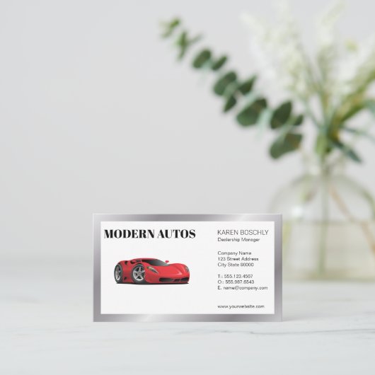 Rode sportauto visitekaartje (Staand voorkant)