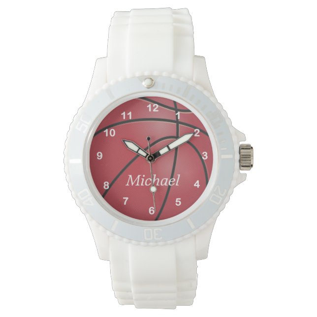 Rode Sporten Basketbal | DIY-naam Horloge (Voorkant)