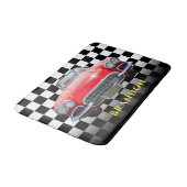 Rode Sport's Auto, Gele Naam, B/W geruit Badmat (Gekanteld)