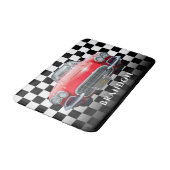 Rode Sport's Auto, Witte Naam, B/W geruit Badmat (Gekanteld)