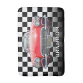 Rode Sport's Auto, Witte Naam, B/W geruit Badmat (Voorkant Verticaal)