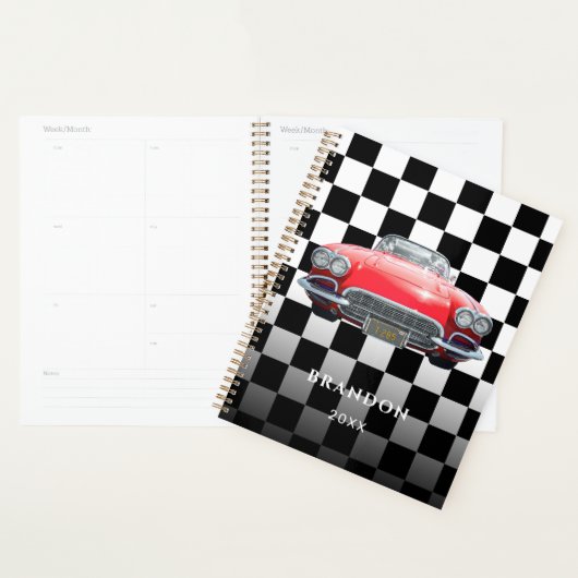 Rode Sport's Auto, Witte Naam, B/W geruit Planner (Display)