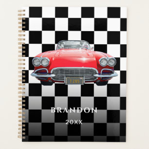 Rode Sport's Auto, Witte Naam, B/W geruit Planner