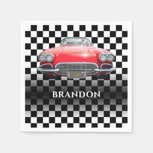 Rode Sport's Auto, Witte Naam, B/W geruit Servet