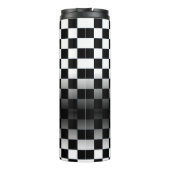 Rode Sport's Auto, Witte Naam, B/W geruit Thermosbeker (Achterkant)