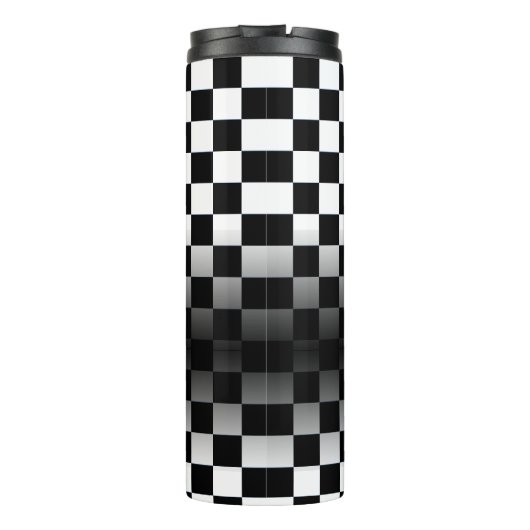 Rode Sport's Auto, Witte Naam, B/W geruit Thermosbeker (Achterkant)