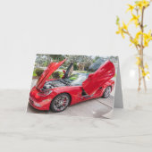 RODE SPORTSCAR FLAMBOYANT BIRTHDAAGKAARTEN KAART (Gele Bloem)