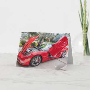RODE SPORTSCAR FLAMBOYANT BIRTHDAAGKAARTEN KAART