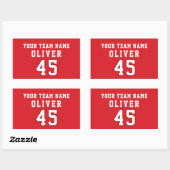 Rode sportspeler teamnaam nummer rechthoekige sticker (Vel)