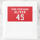 Rode sportspeler teamnaam nummer rechthoekige sticker (Tas)
