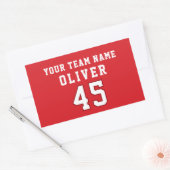 Rode sportspeler teamnaam nummer rechthoekige sticker (Envelop)