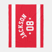 Rode sporttrui naam en nummer fleece deken (Voorkant)