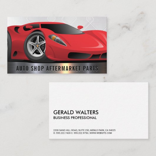 Rode sportwagen Auto | Metallic Trim Visitekaartje (Voorkant / Achterkant)