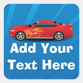 Rode Sportwagen Flame Kinder Jongens Gepersonalise Vierkante Sticker