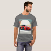 Rode sportwagen in levendige zonsondergang t-shirt (Voorkant volledig)