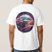 Rode sportwagen in moderne surrealistische kunsttu t-shirt (Achterkant)