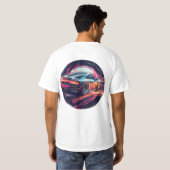 Rode sportwagen in moderne surrealistische kunsttu t-shirt (Achterkant volledig)