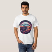 Rode sportwagen in moderne surrealistische kunsttu t-shirt (Voorkant volledig)