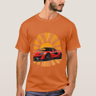 Rode sportwagen met zonuitbarsting achtergrond t-shirt