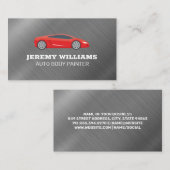 Rode sportwagen | Metallic geborstelde achtergrond Visitekaartje (Voorkant / Achterkant)