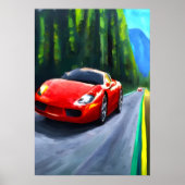 Rode sportwagen op de weg | AI Art Poster (Voorkant)