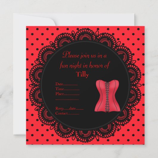 RODE SPOT CORSET BACHELORETTE PARTY INVITATION KAART (Achterkant)
