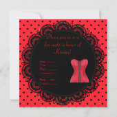 RODE SPOT CORSET BACHELORETTE PARTY INVITATION KAART (Achterkant)
