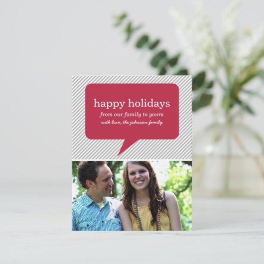 Rode spraakwolk en strepen vakantiekaarten feestdagenkaart (Staand voorkant)