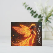 Rode sprankelende vurige fee meisje fantasie glitt briefkaart (Staand voorkant)