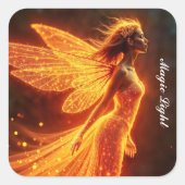 Rode sprankelende vurige fee meisje fantasie glitt vierkante sticker (Voorkant)