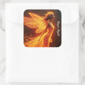 Rode sprankelende vurige fee meisje fantasie glitt vierkante sticker (Tas)