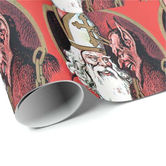 Rode St. Nicolaas Krampus Cadeaupapier (Rol Hoek)