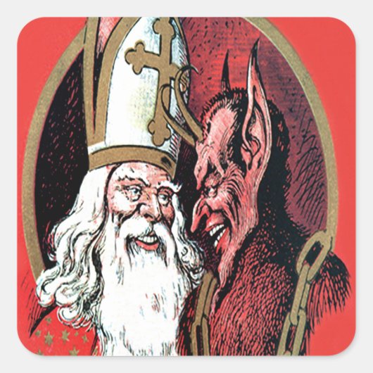 Rode St Nicolaas Krampus Vierkante Sticker (Voorkant)