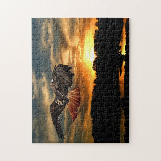 Rode staart Hawk op zonsondergang Legpuzzel (Verticaal)