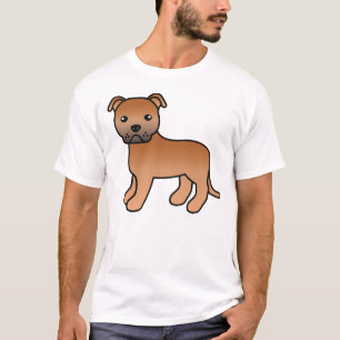 Rode Staffordshire Bull Terrier Cartoon Hond T-shirt