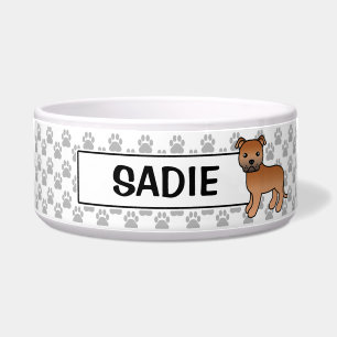 Rode Staffordshire Bull Terrier En Naam Voerbakje