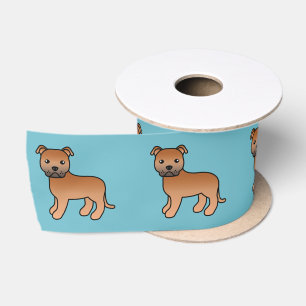Rode Staffordshire Bull Terrier Hond Cartoon Teken Satijnen Lint