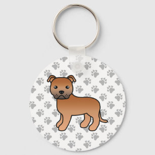 Rode Staffordshire Bull Terrier Schattige Cartoon  Sleutelhanger