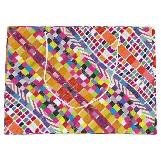 Rode Stalen en Kleurrijke Pixels Gift Bag Groot Cadeauzakje (Voorkant)