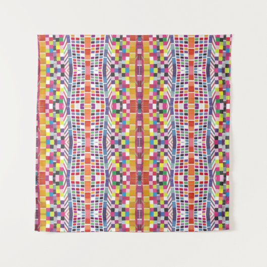 Rode Stalen en Kleurrijke Pixels Tapestry Wandkleed (Voorkant)