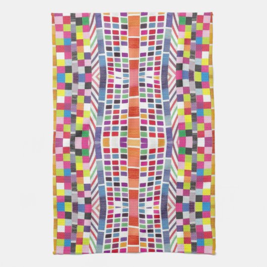 Rode stalen + kleurrijke pixels theedoek (Verticaal)