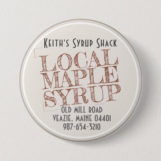 Rode "Stamped" lokale Maple Syrup Bedrijfsnaam Ronde Button 7,6 Cm (Voorkant)