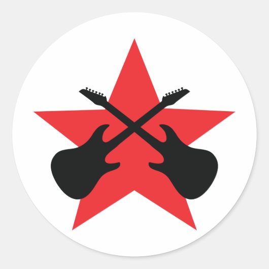 Rode Star gekruiste gitaren Ronde Sticker (Voorkant)