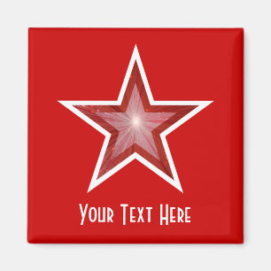 Rode Star-koelkast "Jouw tekst" magneet, vierkant Magneet