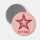 Rode Star-koelkast "STAR!" magneet rond roze (Voorkant / Achterkant)