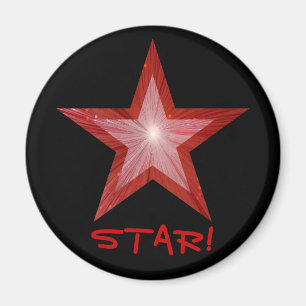 Rode Star-koelkast "STAR!" magneet rond zwart
